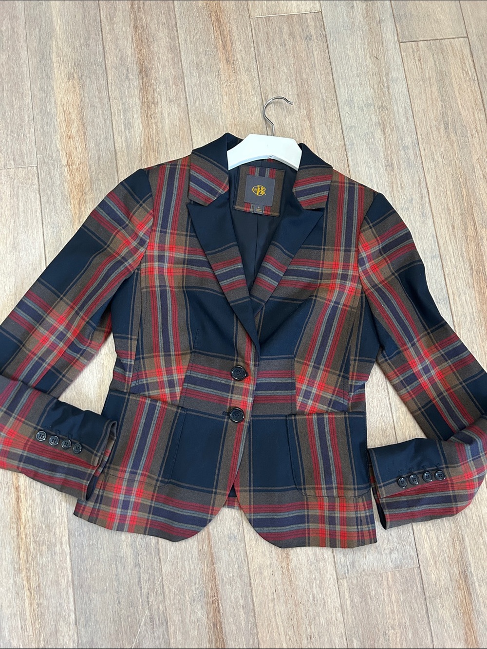 Plaid Tailored Blazer Jacket - Red, Navy, Brown
